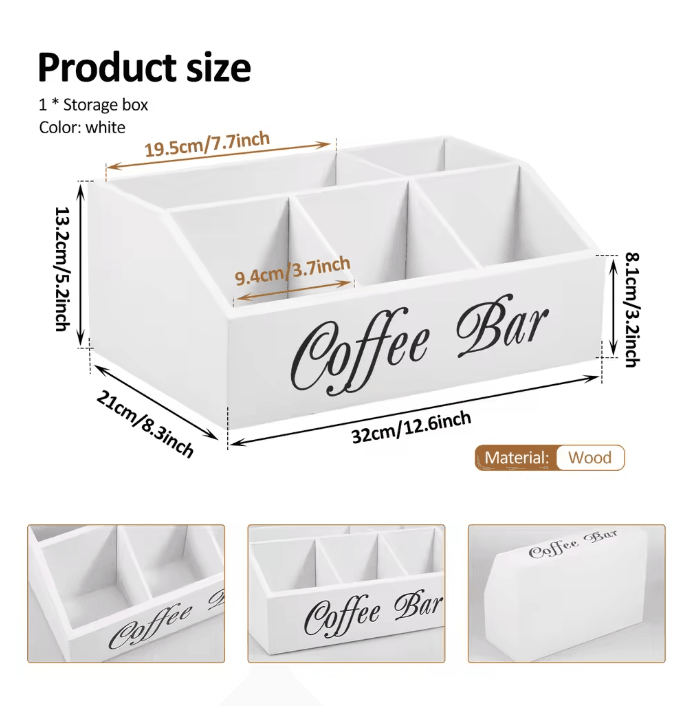 Wooden Coffee Bar Organizer Coffee Rack with Storage Compartments