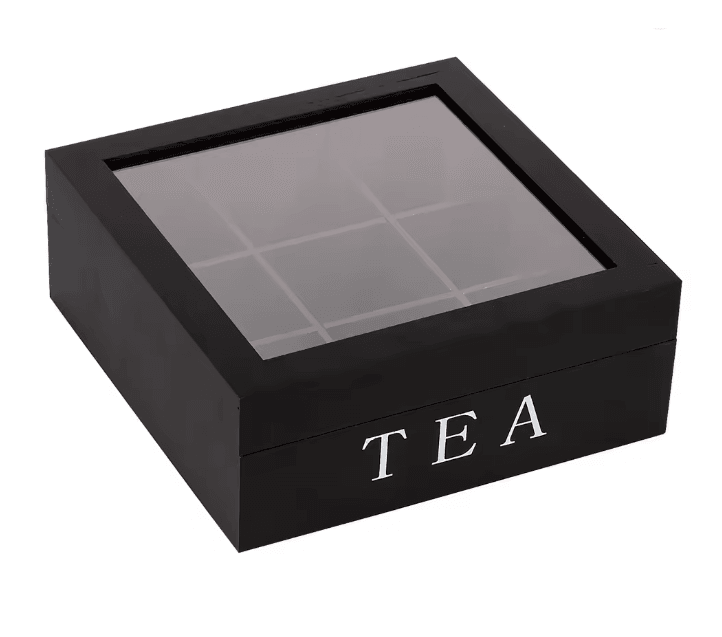 Wood Tea Bag Storage Box with Clear Lid and Dividers