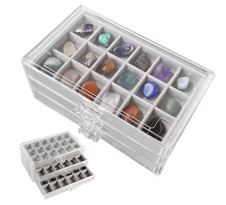 Rock Display Case with Drawers Clear Gemstone and Crystal St | Inspire ...