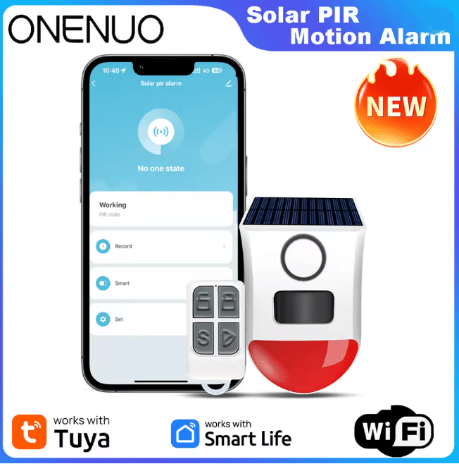 Solar Outdoor PIR Motion Alarm Siren WIFI Smart Security with App Control