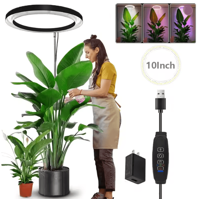 Height Adjustable LED Ring Grow Light Full Spectrum Indoor Plant Lamp USB Powered