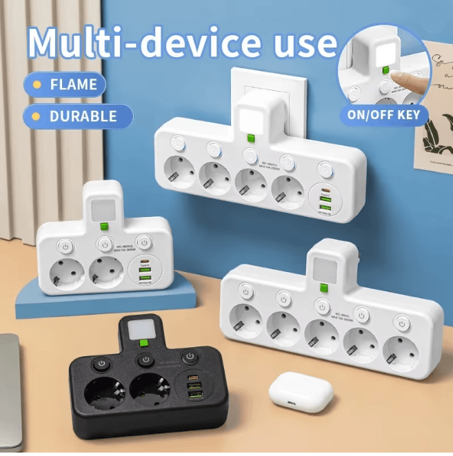 EU Multi Socket Wall Plug Adapter Four Way Power Socket Spac | Inspire ...