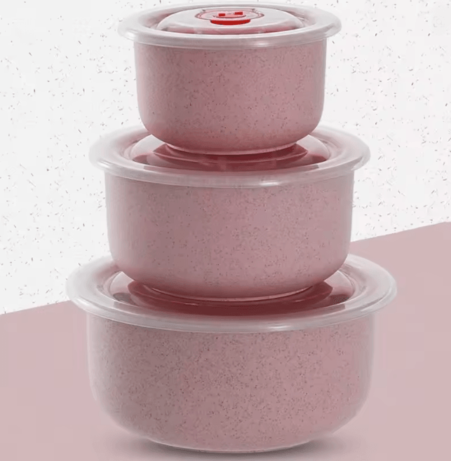 Wheat Straw Food Storage Bowls with Lids Microwave Safe 3 Piece Set
