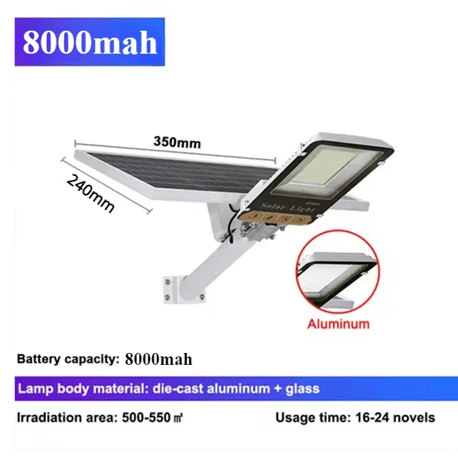 High Power Solar Street Light 8000mAh Waterproof Outdoor Wall and Garage Lamp