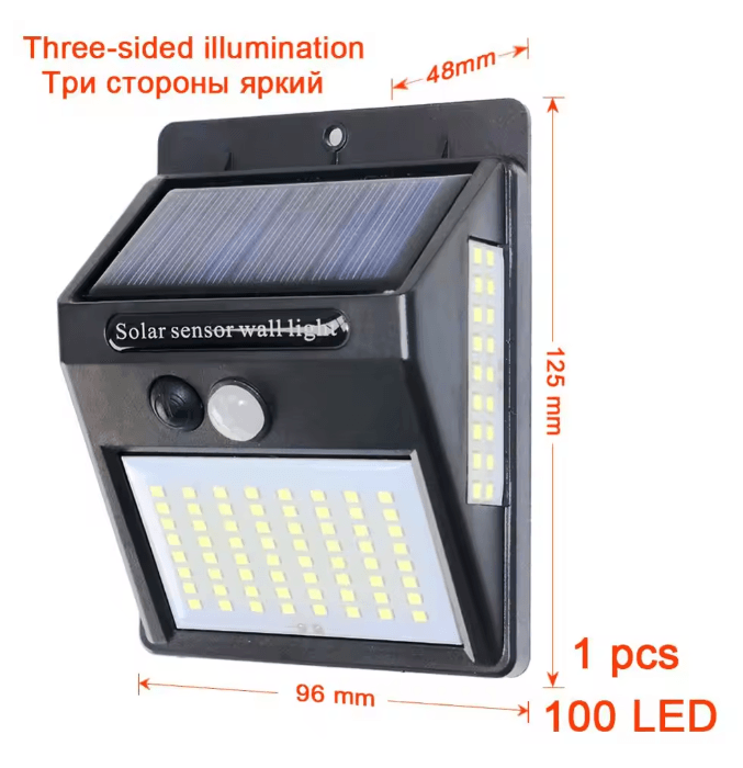 3 Sided Solar Motion Sensor Light 100 LED Outdoor Waterproof Wall Lamp