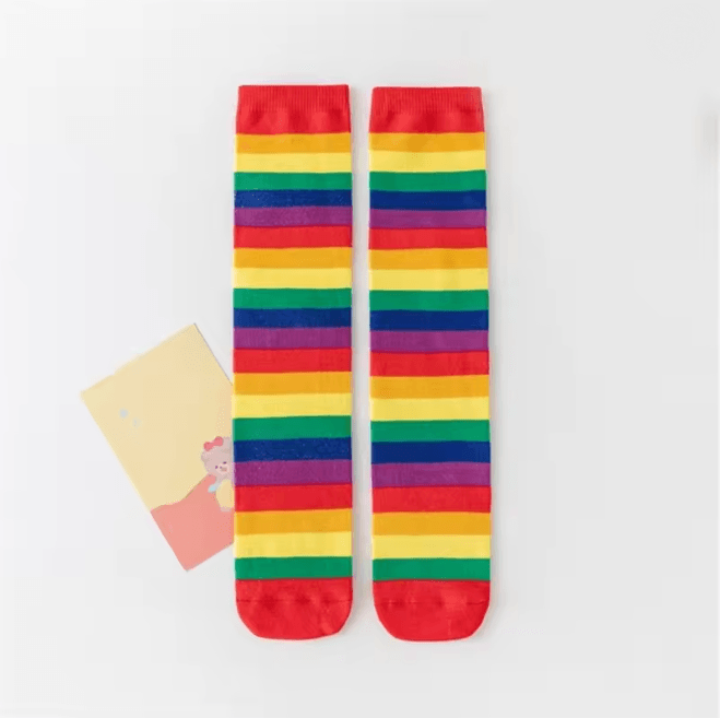 Rainbow Stripe Knee High Socks for Girls Fun Cosplay Party Stockings