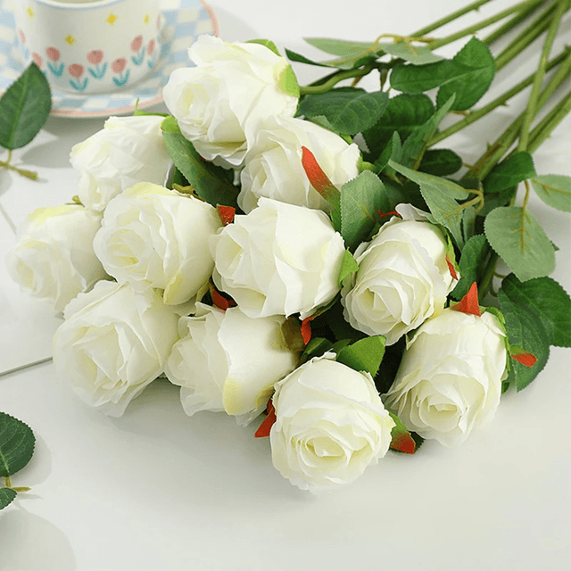 Velvet Silk Artificial Roses Long Stem Flowers for Wedding and Home Decor