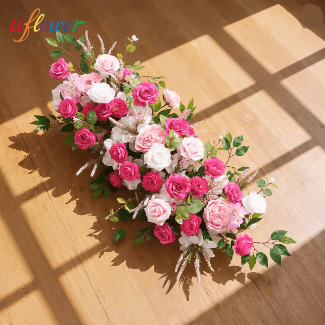 Luxury Red Rose Artificial Flower Row Wedding Table Centerpiece Decor