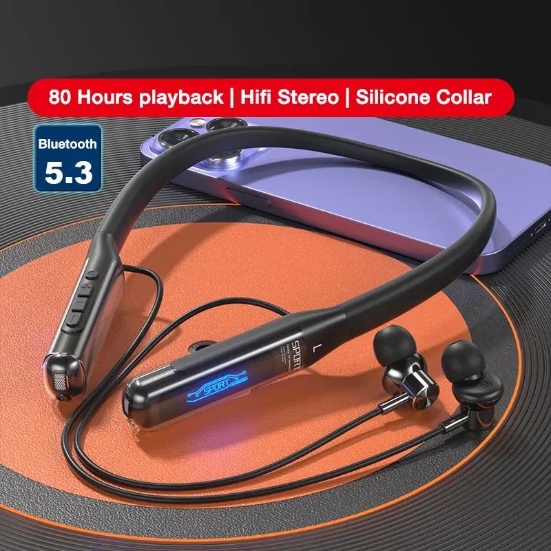 80 Hour Neckband Bluetooth Headphones Wireless Stereo Earphones