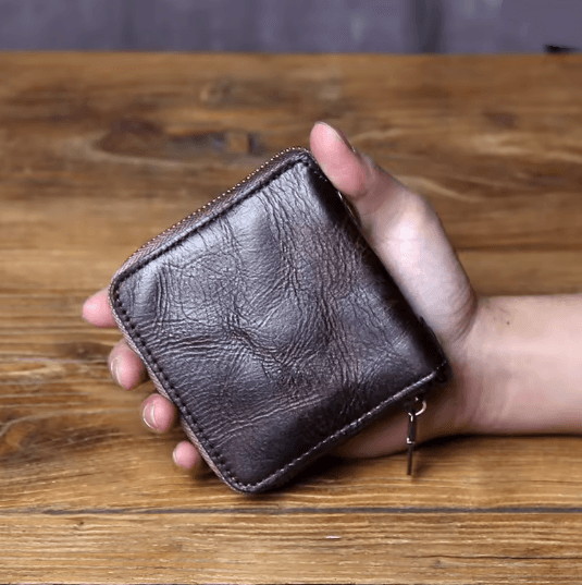 Retro Genuine Leather Coin Purse Wallet with Card Holder and Zipper