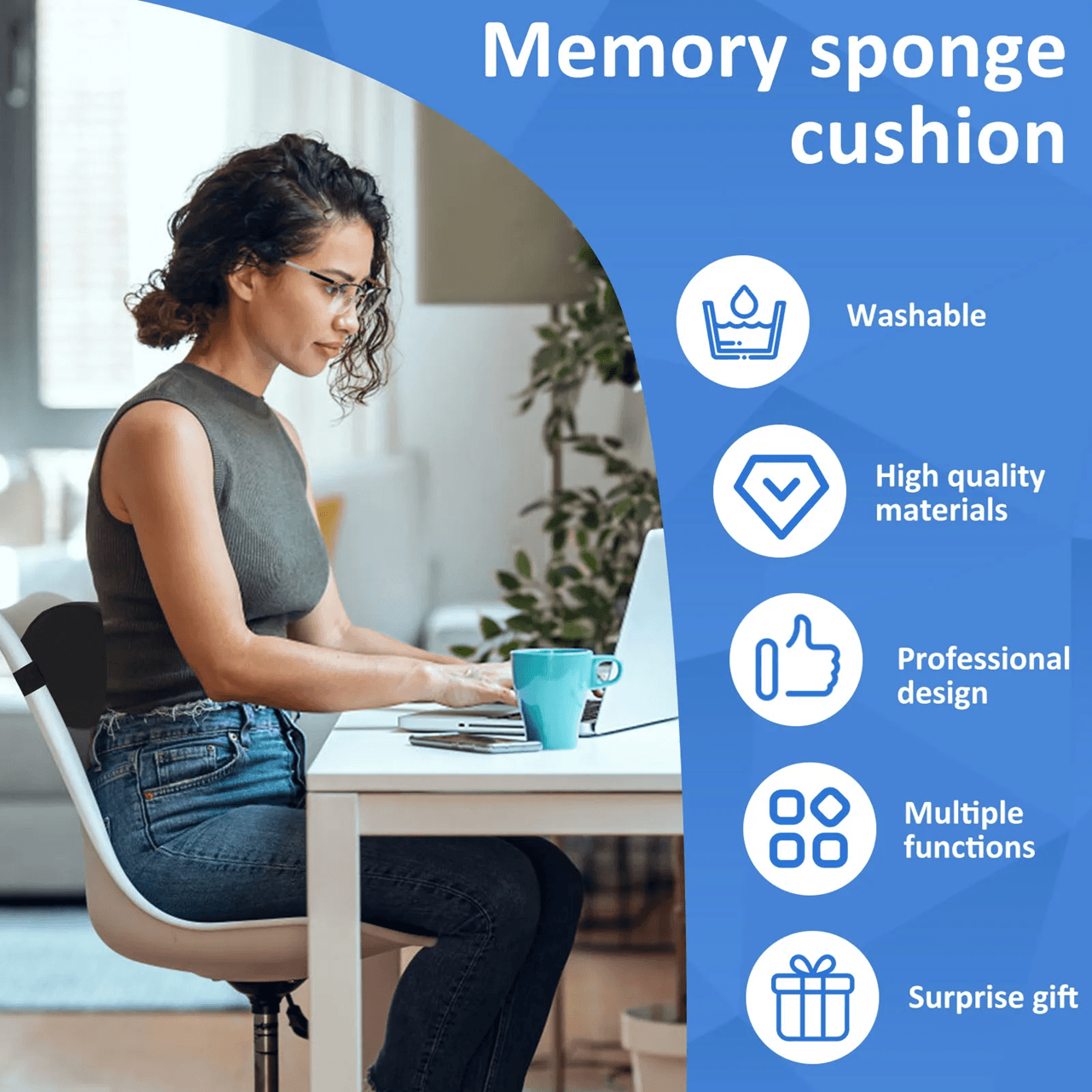 Ergonomic Memory Foam Lumbar Support Cushion Back Support Pillow for Office Chair and Car Seat
