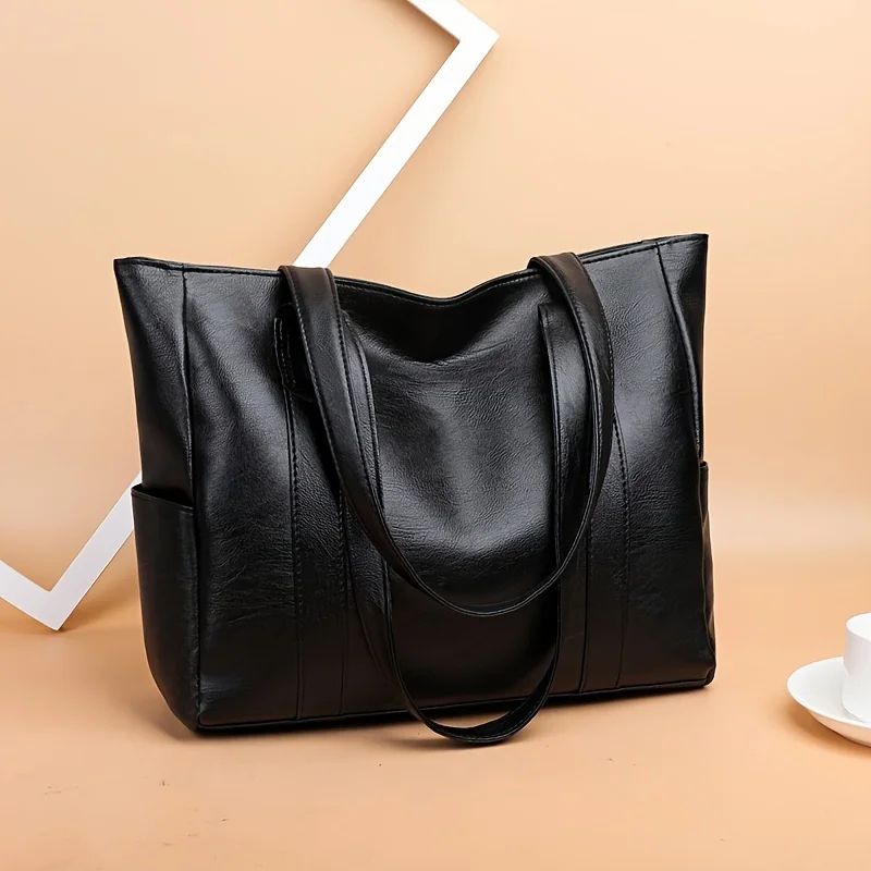 Large PU Leather Tote Bag for Women Durable Zipper Shoulder Work Bag