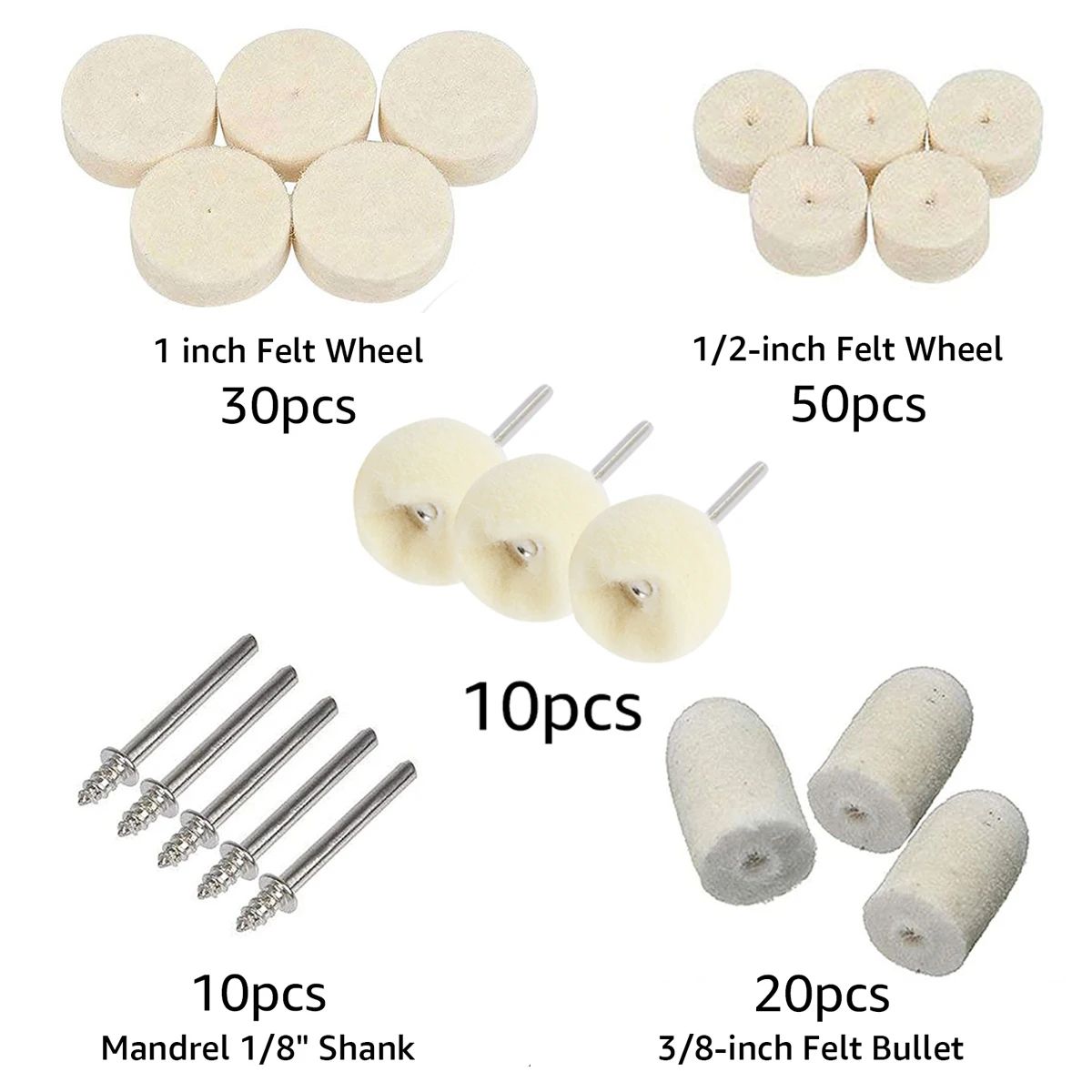 Wool Felt Polishing Wheel Set Rotary Tool Buffing Kit for Metal and Jewelry