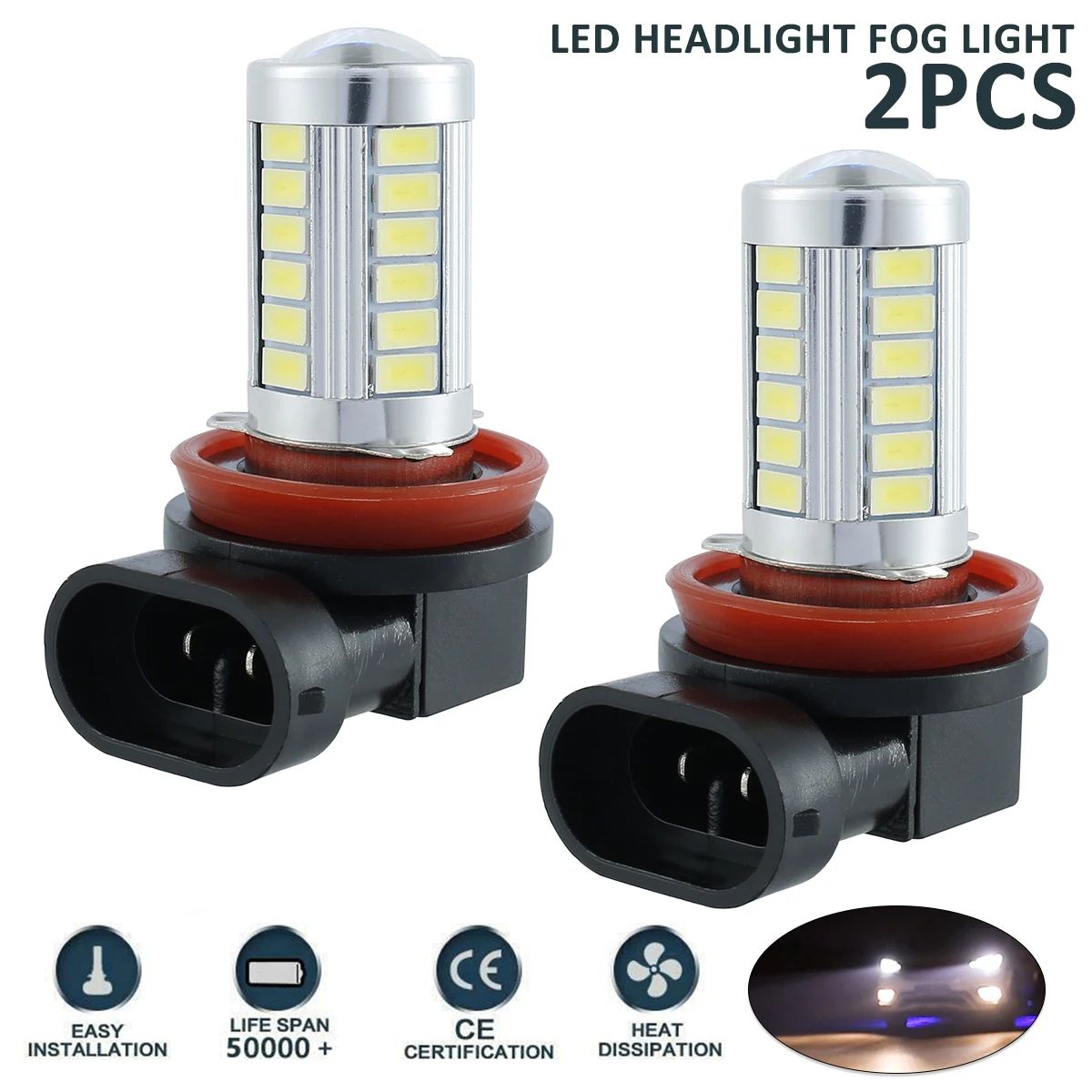 LED Fog Light Bulbs H8 H11 6000K Bright White Car Driving Lights