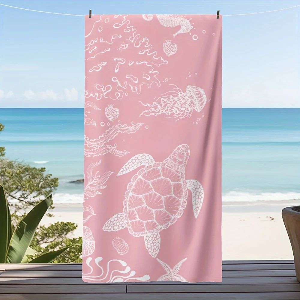 Cute Turtle Beach Towel Pink Quick Dry Lightweight Summer Travel Towel