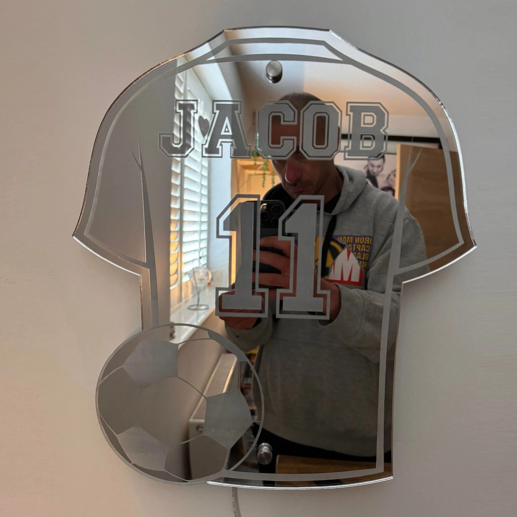Personalized Football Shirt LED Mirror Custom Name Wall Decor for Man Cave