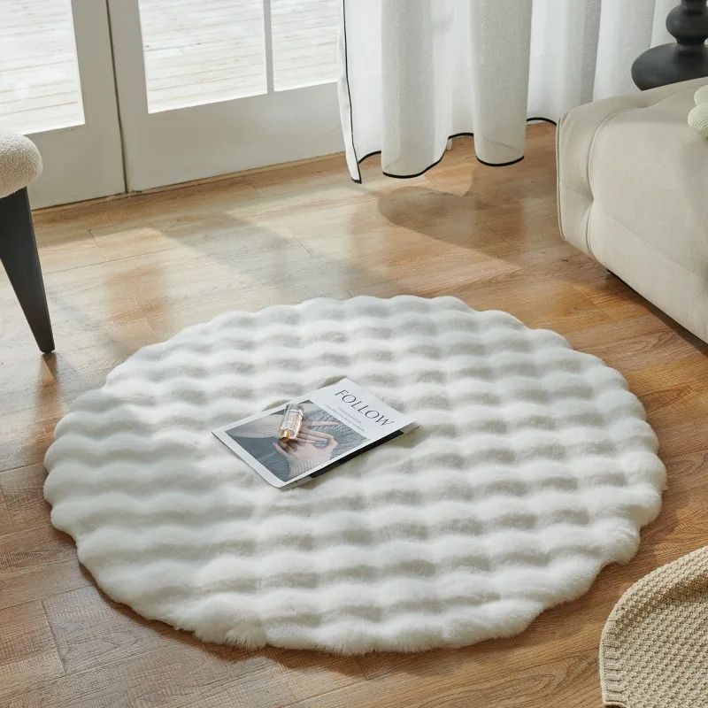 Round Faux Fur Plush Rug Soft Fluffy Carpet Cozy Floor Mat