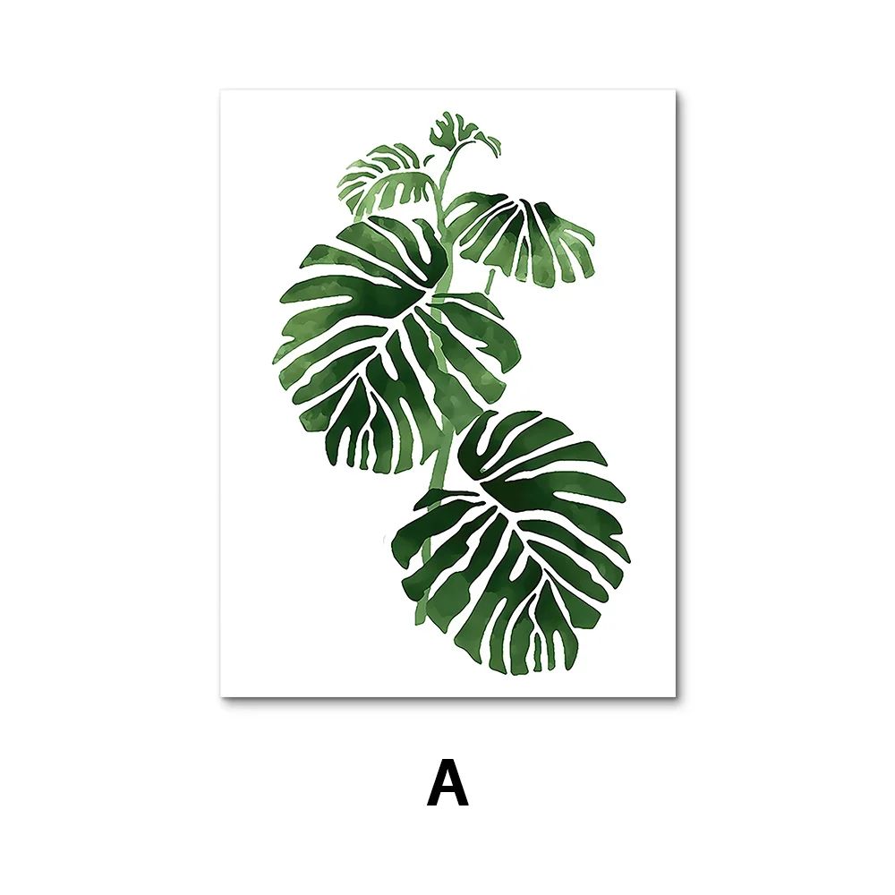 Nordic Botanical Canvas Wall Art Green Leaf Prints for Modern Home Decor