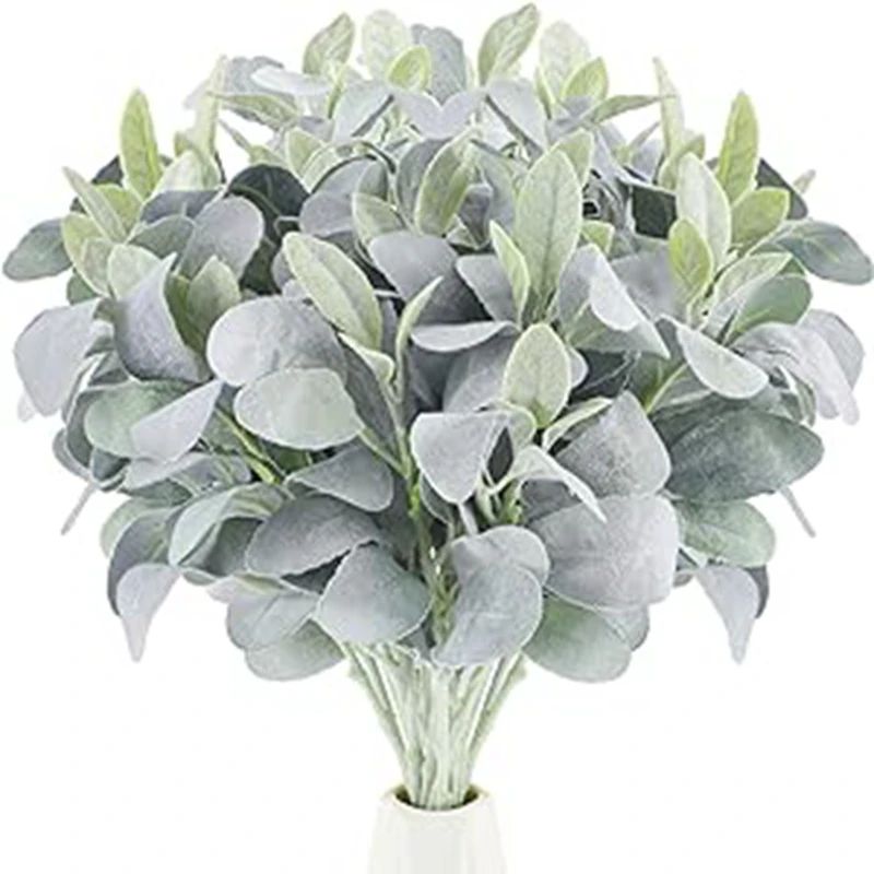 Artificial Lambs Ear Greenery Stems Soft Faux Leaves Wedding Decor Set
