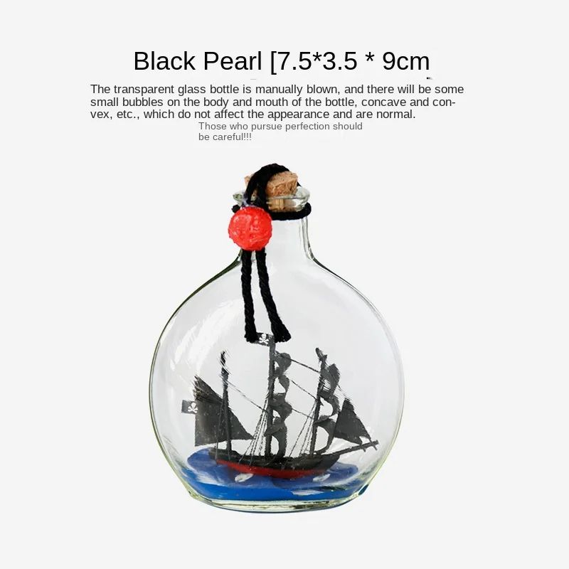 Pirate Ship in Bottle Black Pearl Inspired Nautical Desk Decor