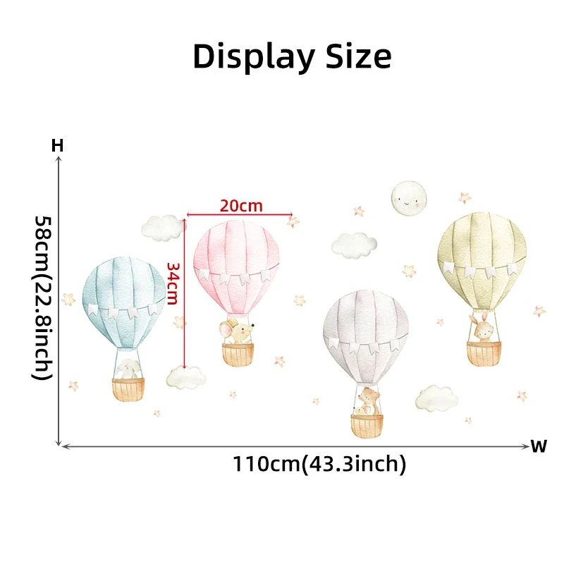 Watercolor Hot Air Balloon Wall Stickers Kids Nursery Wall Decals for Bedroom Decor