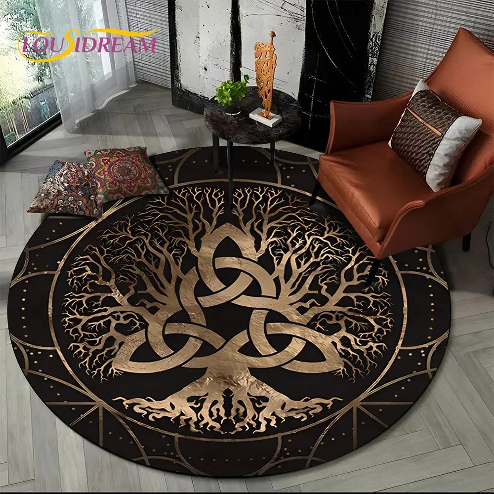 Viking Tree of Life Round Area Rug Non Slip Decorative Floor Mat