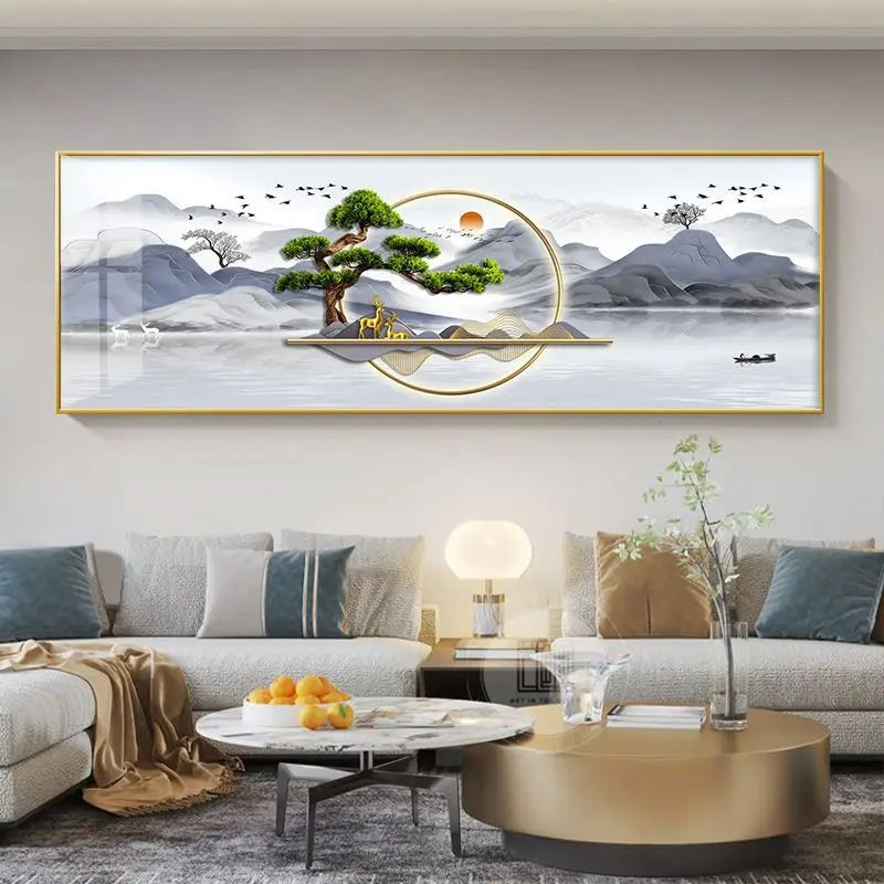 Golden Deer Canvas Wall Art with Chinese Style Feng Shui Design