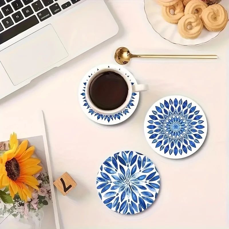 Wooden Coaster Set Celadon Style Heat Resistant Cup Mats