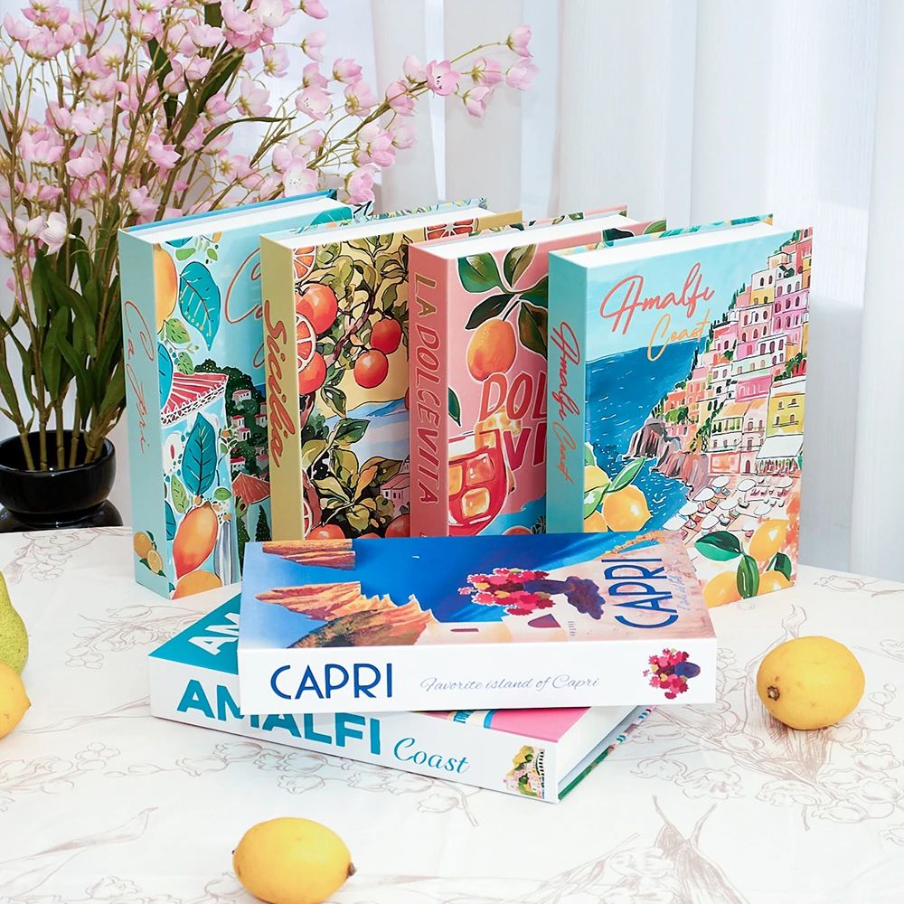 Decorative Fake Book Storage Box Travel Style Coffee Table H