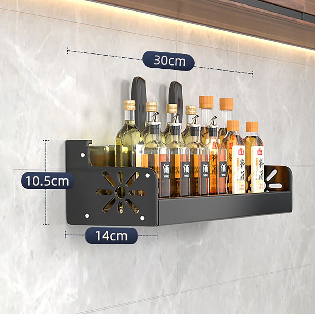 Wall Mounted Kitchen Shelf No Drill Metal Storage Rack Large Capacity Organizer