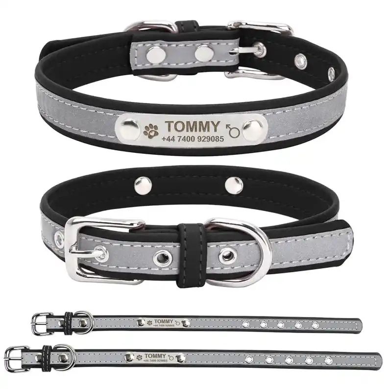 Personalized Engraved Leather Dog Collar for Small Medium and Large Dogs