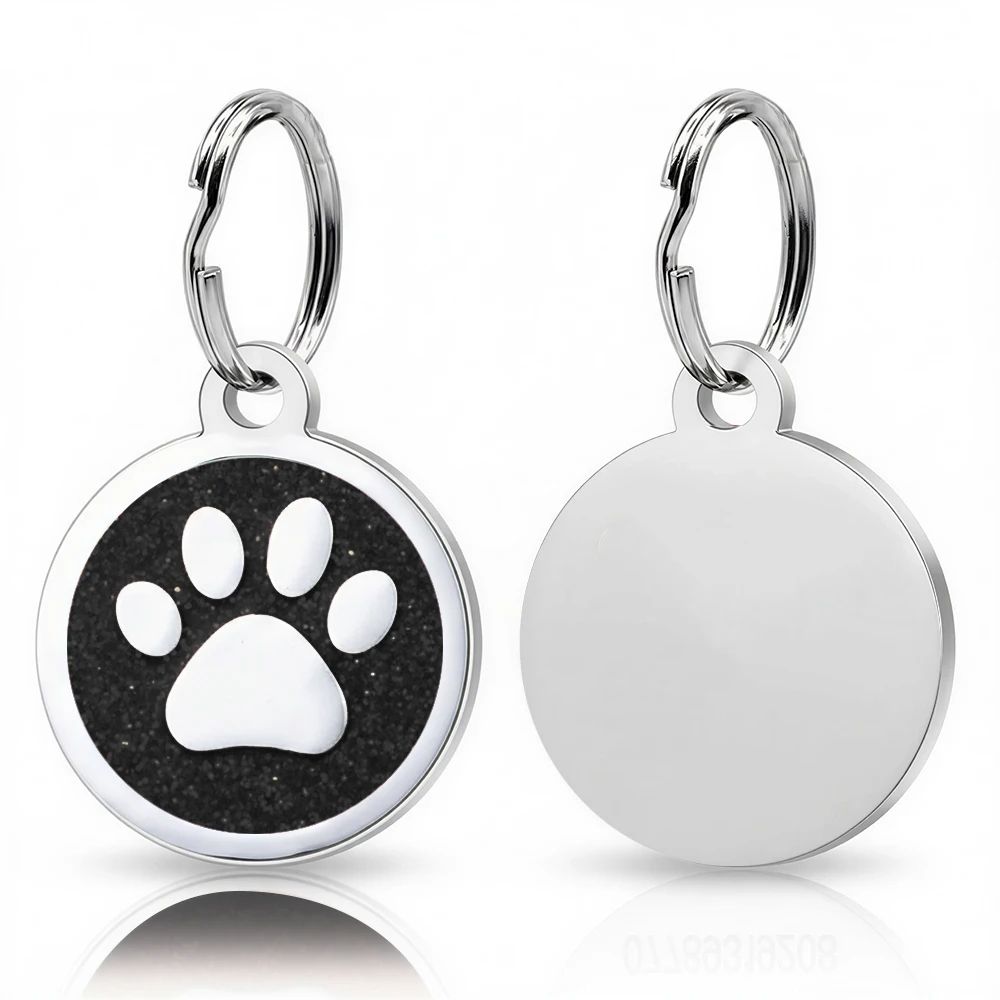 Personalized Paw Print Pet ID Tag Engraved Dog and Cat Collar Pendant
