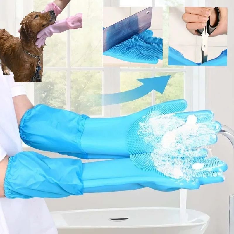 Extended Silicone Pet Grooming Glove Dog and Cat Hair Removal Brush