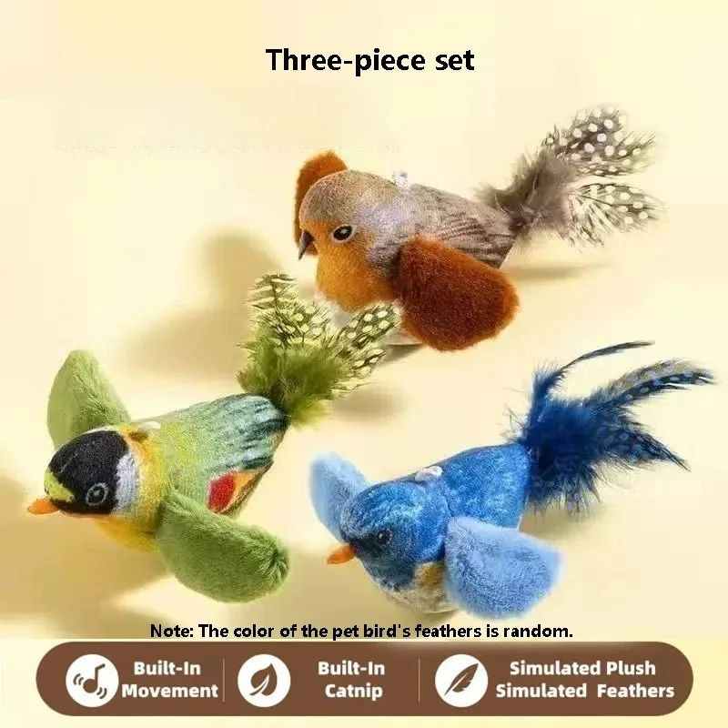 Bird Sound Plush Cat Toy Interactive Hanging Cat Toy with Elastic Rope for Indoor Cats
