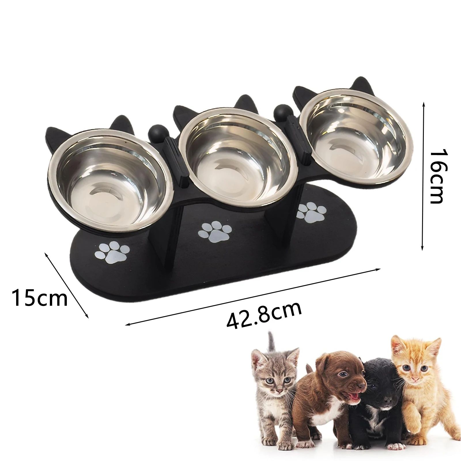 Elevated Cat Food Bowl Stainless Steel Pet Feeding Bowl with Wooden Stand for Cats and Small Pets