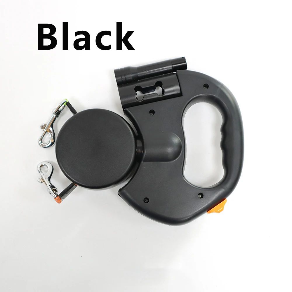 Dual Retractable Dog Leash with LED Light and Waste Bag Holder