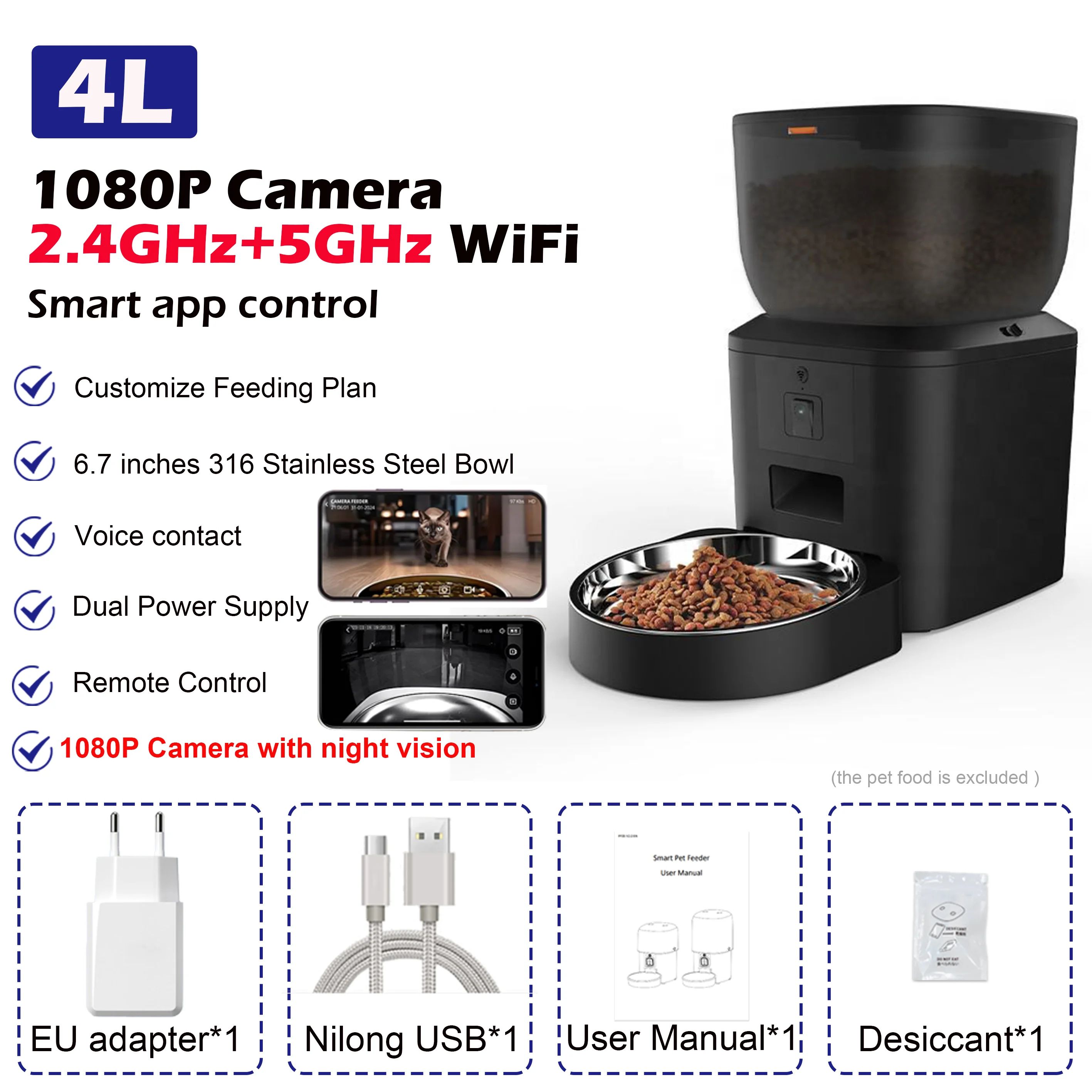 Smart Automatic Pet Feeder with HD Camera and App Control
