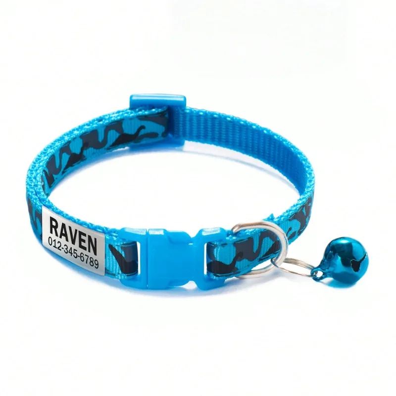 Personalized Camouflage Pet Collar with Custom Name Tag and Bell