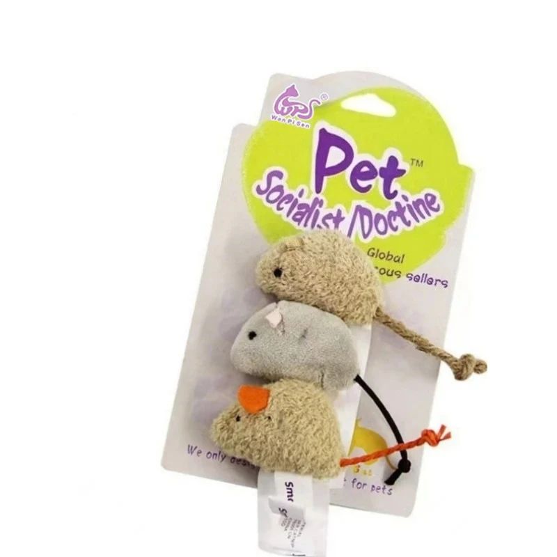 WhiskerCatch Plush Mouse Cat Toy Set Interactive Hunting Toys 3 Pack