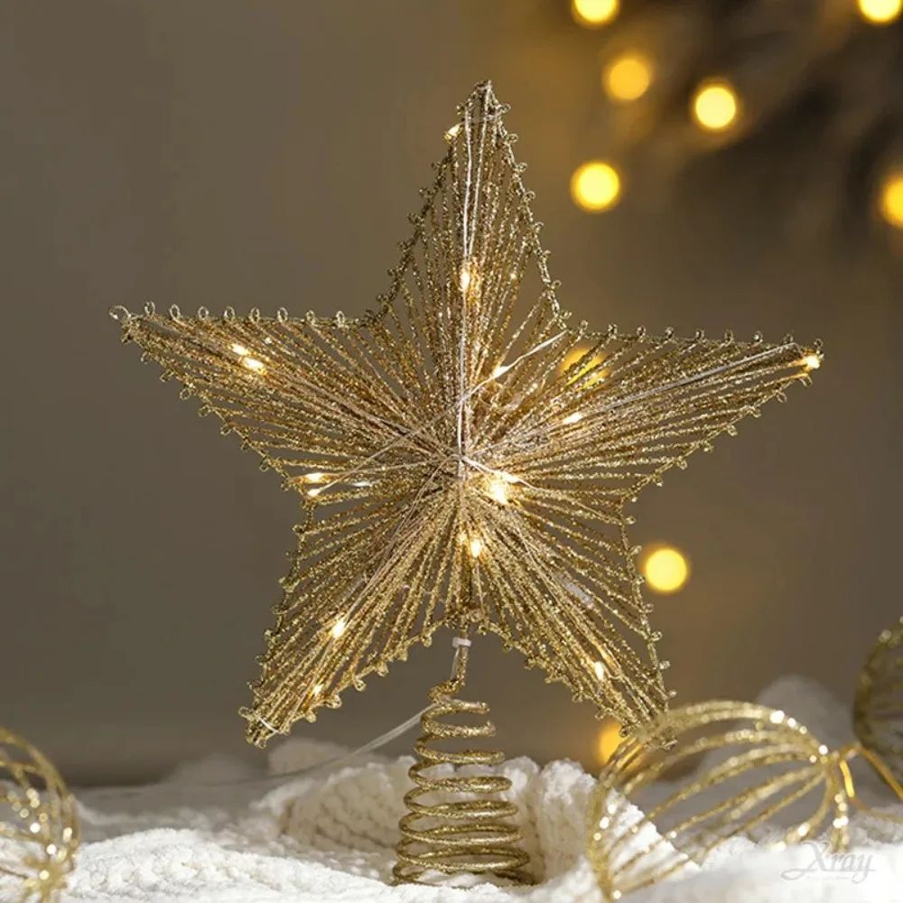 LED Christmas Tree Star Topper Light Gold Pearl Wire Tree Decoration