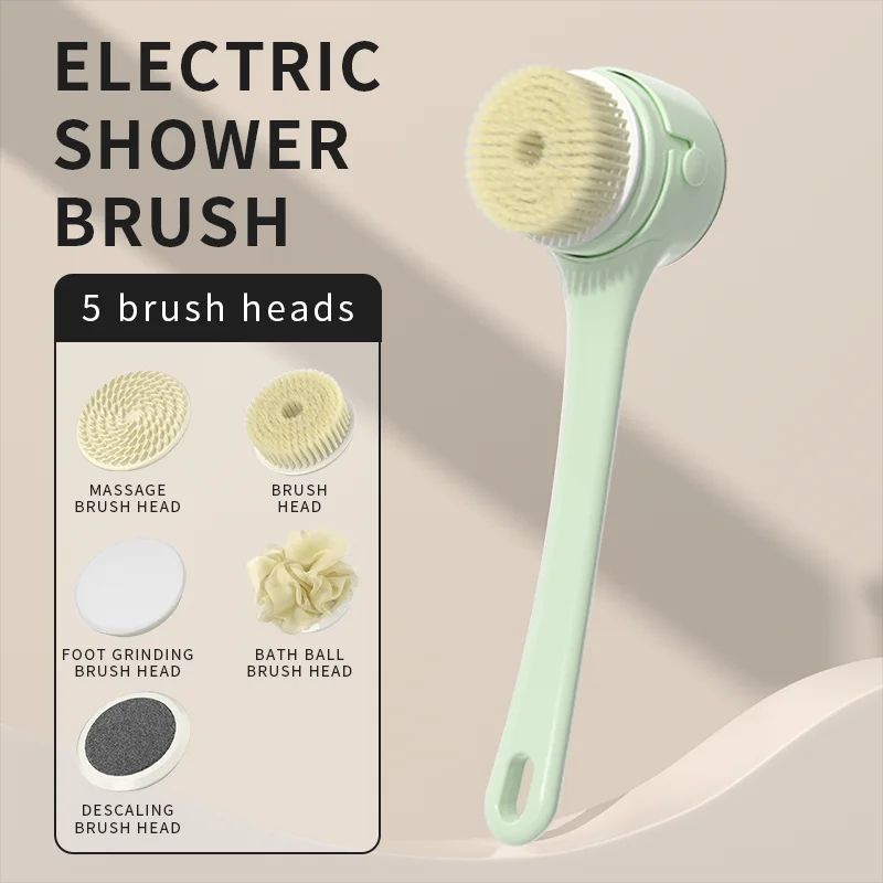 Electric Shower Body Brush with Long Handle Five Head Spa Scrubber