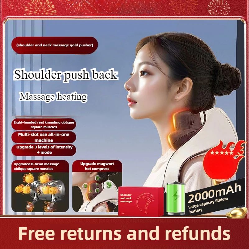 Wireless Neck and Shoulder Massager with Heat 8 Head Deep Tissue Massage