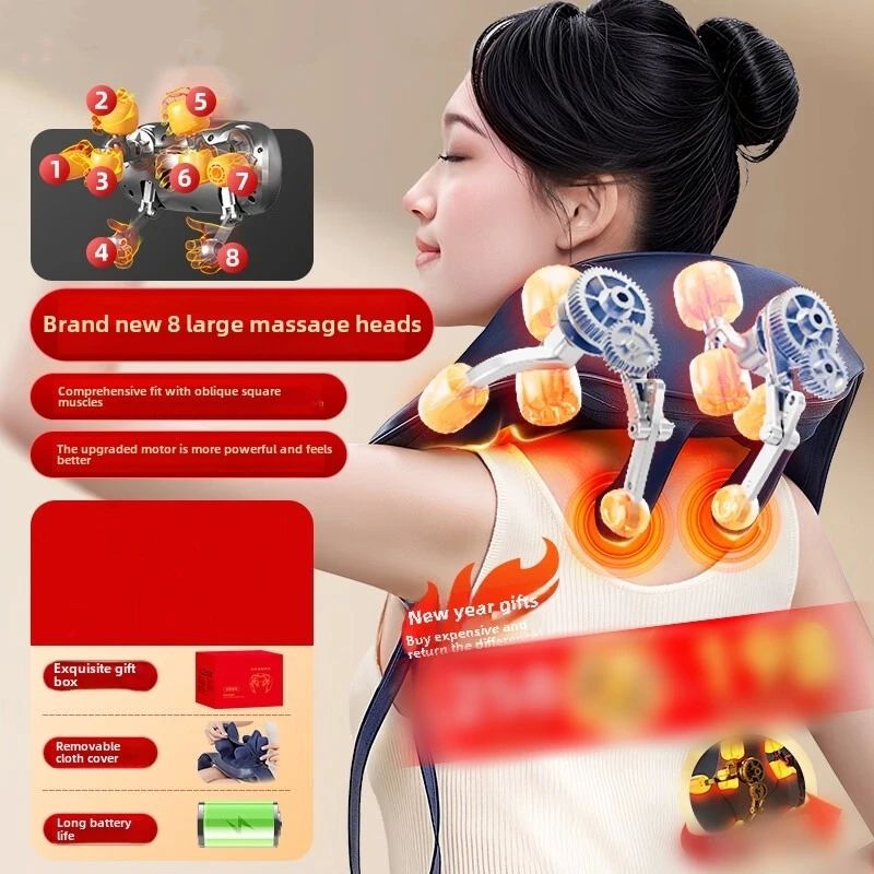 Wireless Neck Back Massager with Shoulder Kneading Massage