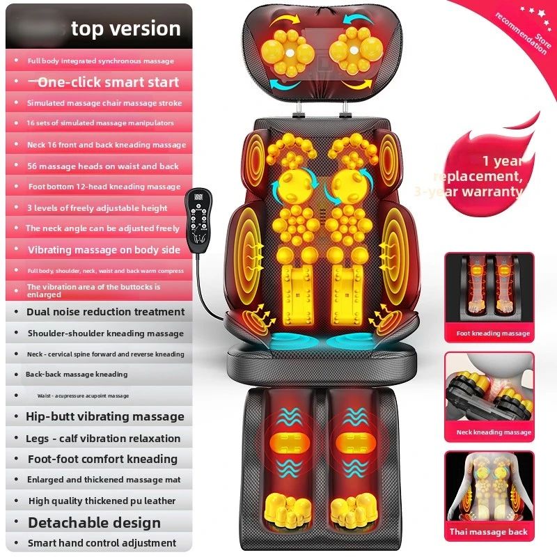 Heated Shiatsu Massage Chair Pad with Neck Back Full Body Massager