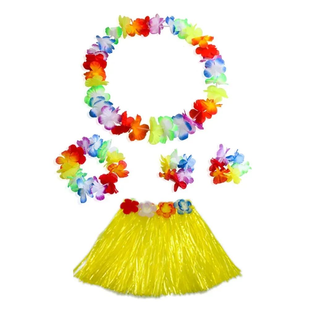 Kids Hawaiian Luau Grass Skirt Costume Set