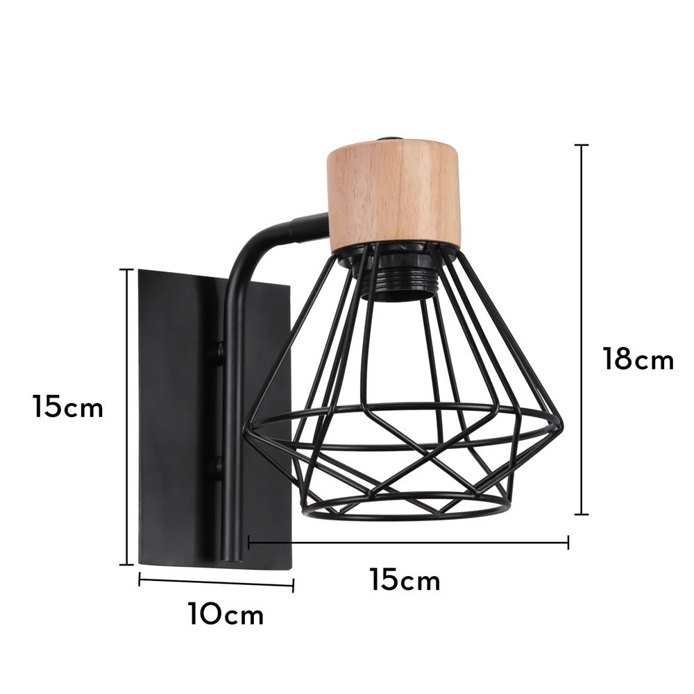 Vintage Wood Iron Industrial E27 Wall Sconce