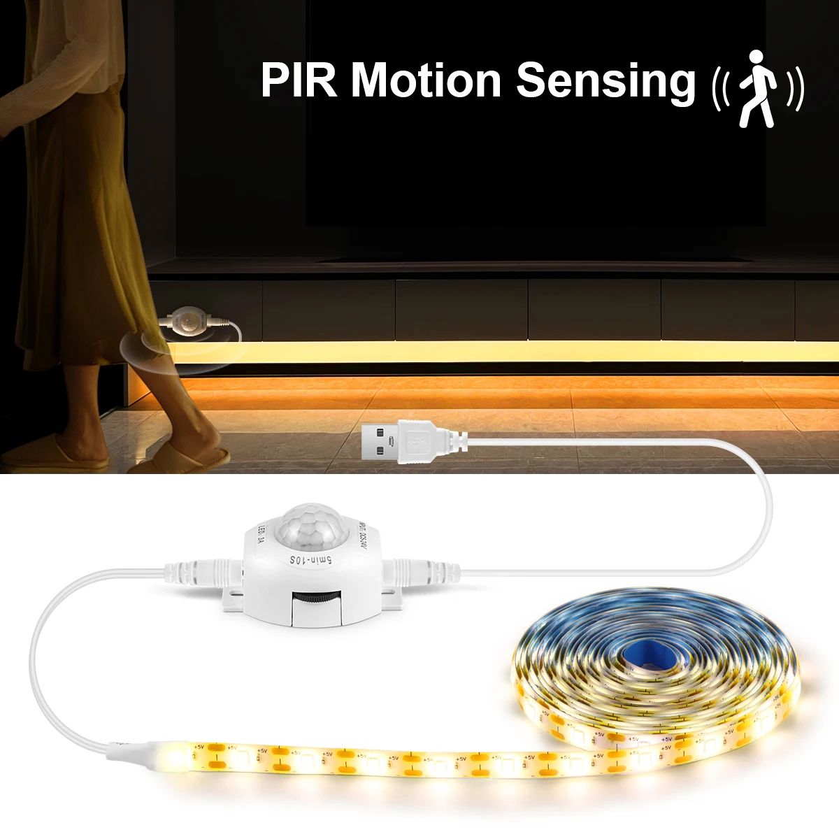 Wireless PIR Motion Sensor USB LED Strip Lights