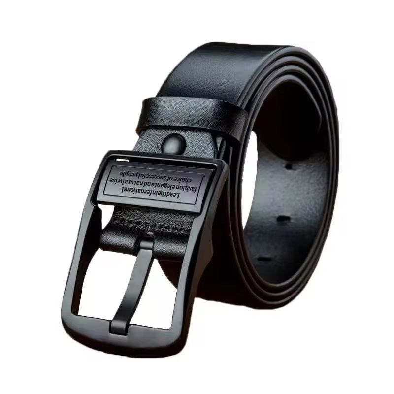 Genuine Leather Cowhide Mens Belt with Metal Alloy Buckle for Casual and Business Wear
