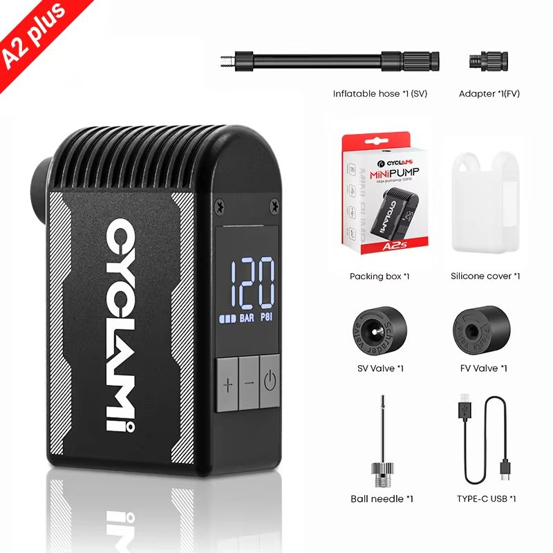 CYCLAMI 120PSI Portable Bike Electric Air Pump - Schrader & Presta Valve MINI Compressor for Fast Tire Inflation