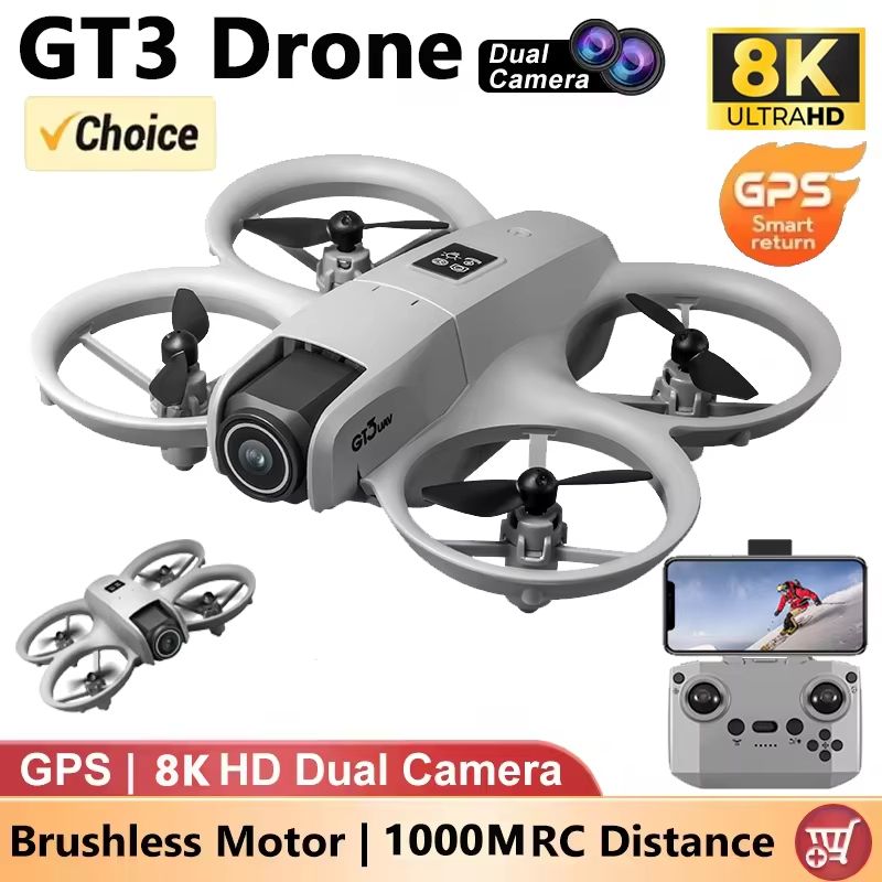 GT3 Foldable GPS Drone with 8K Dual HD Cameras & Obstacle Av